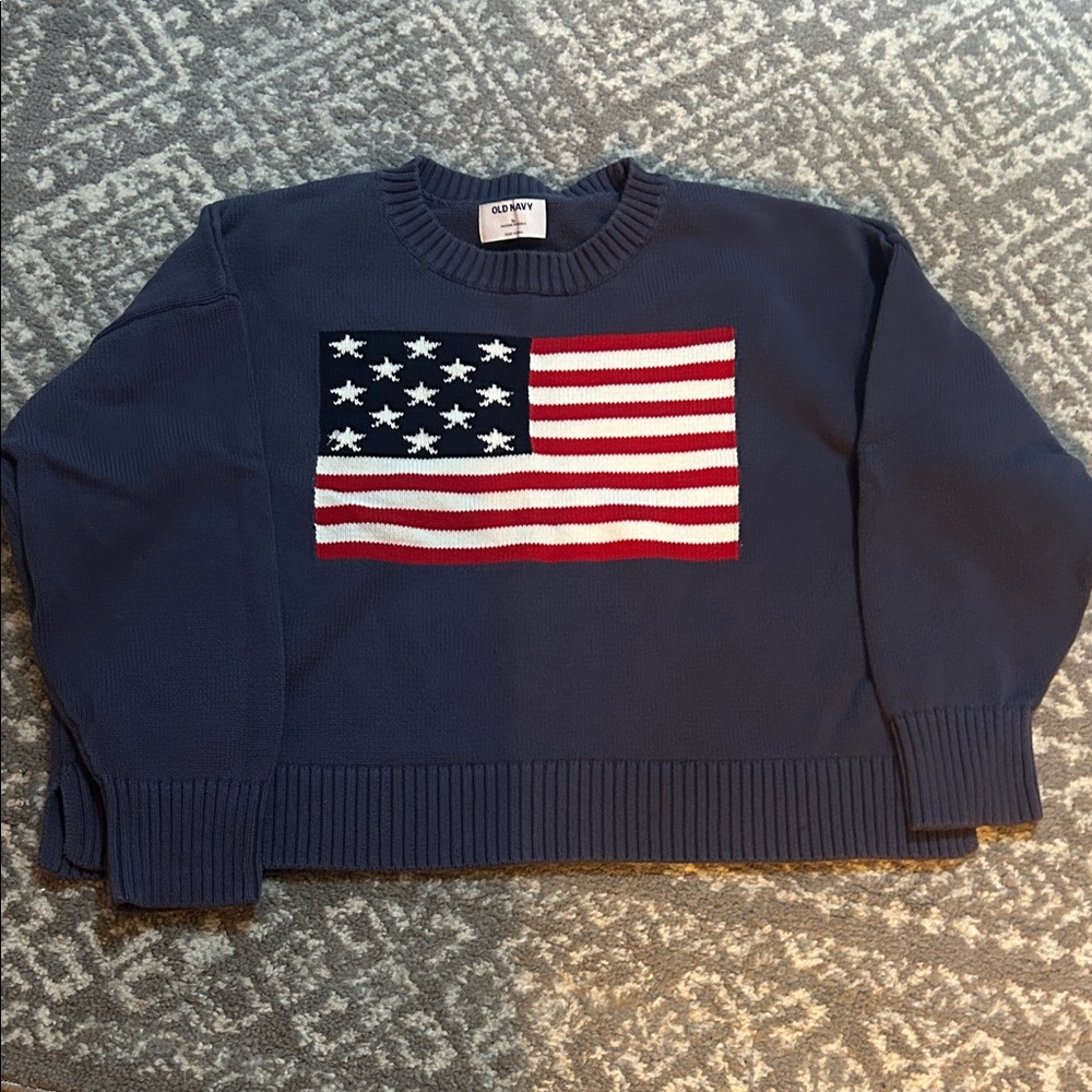Old Navy Dark Blue Crewneck Sweater with Flag Design